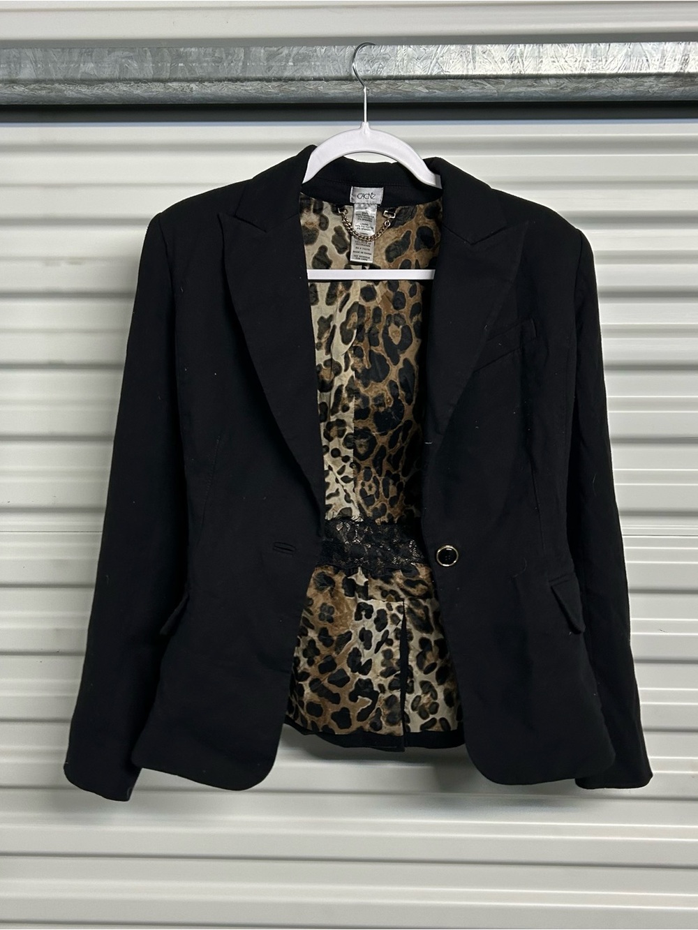 Cache Black Blazer with Leopard-Print Lining